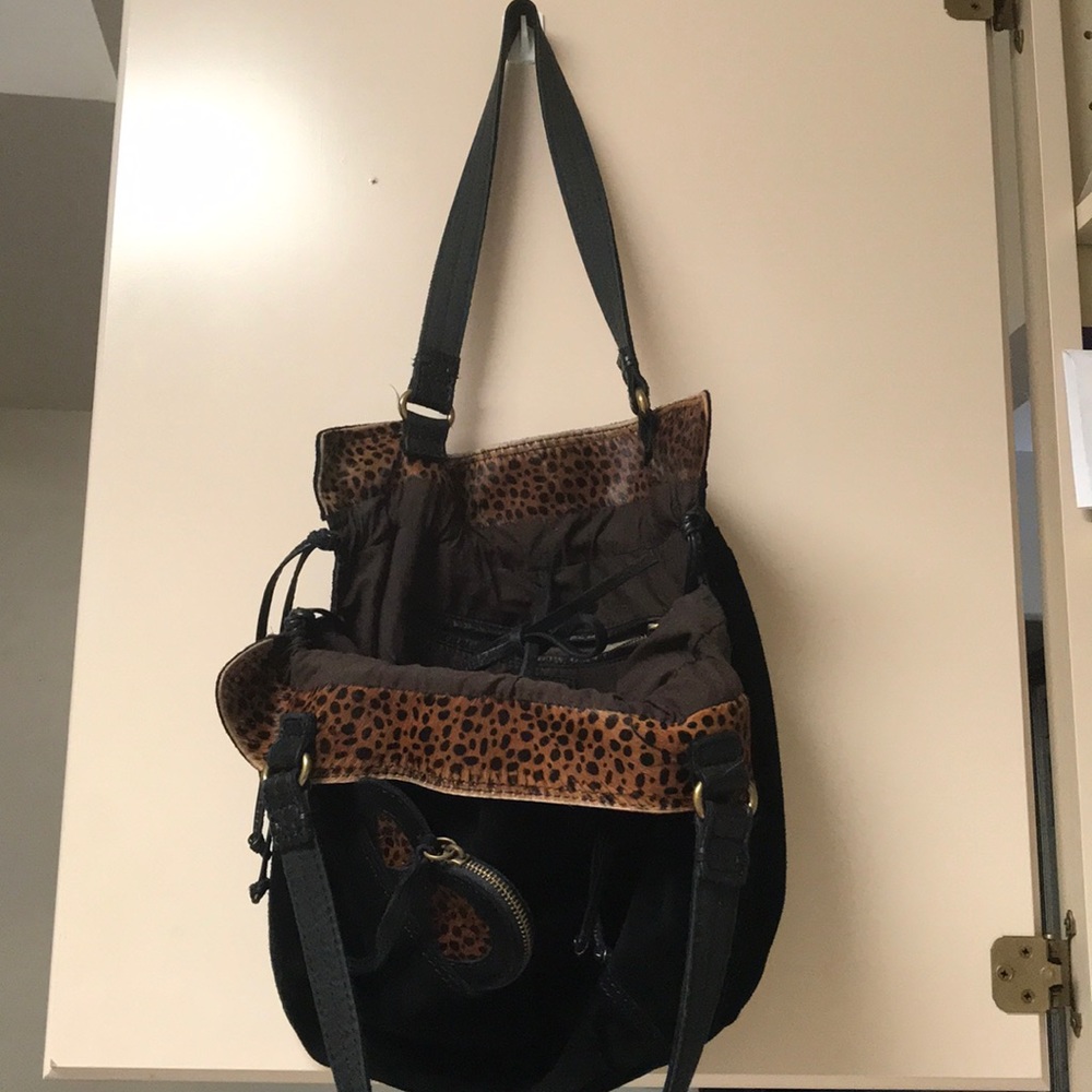 Lucky brand black suede/ leopard print purse